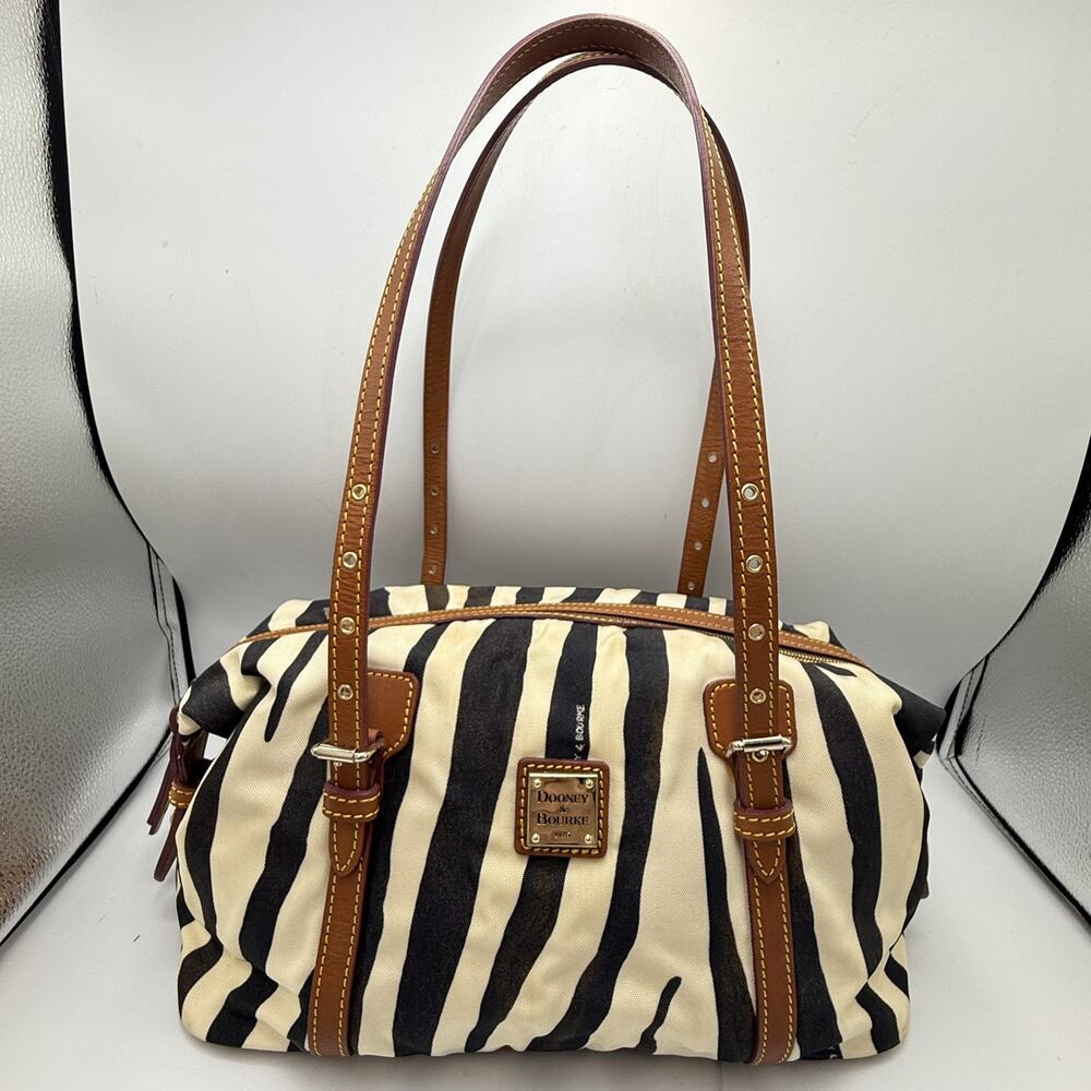 Dooney & Bourke Zebra Animal Print Shoulder Bag Zip Baguette Medium EUC Leather